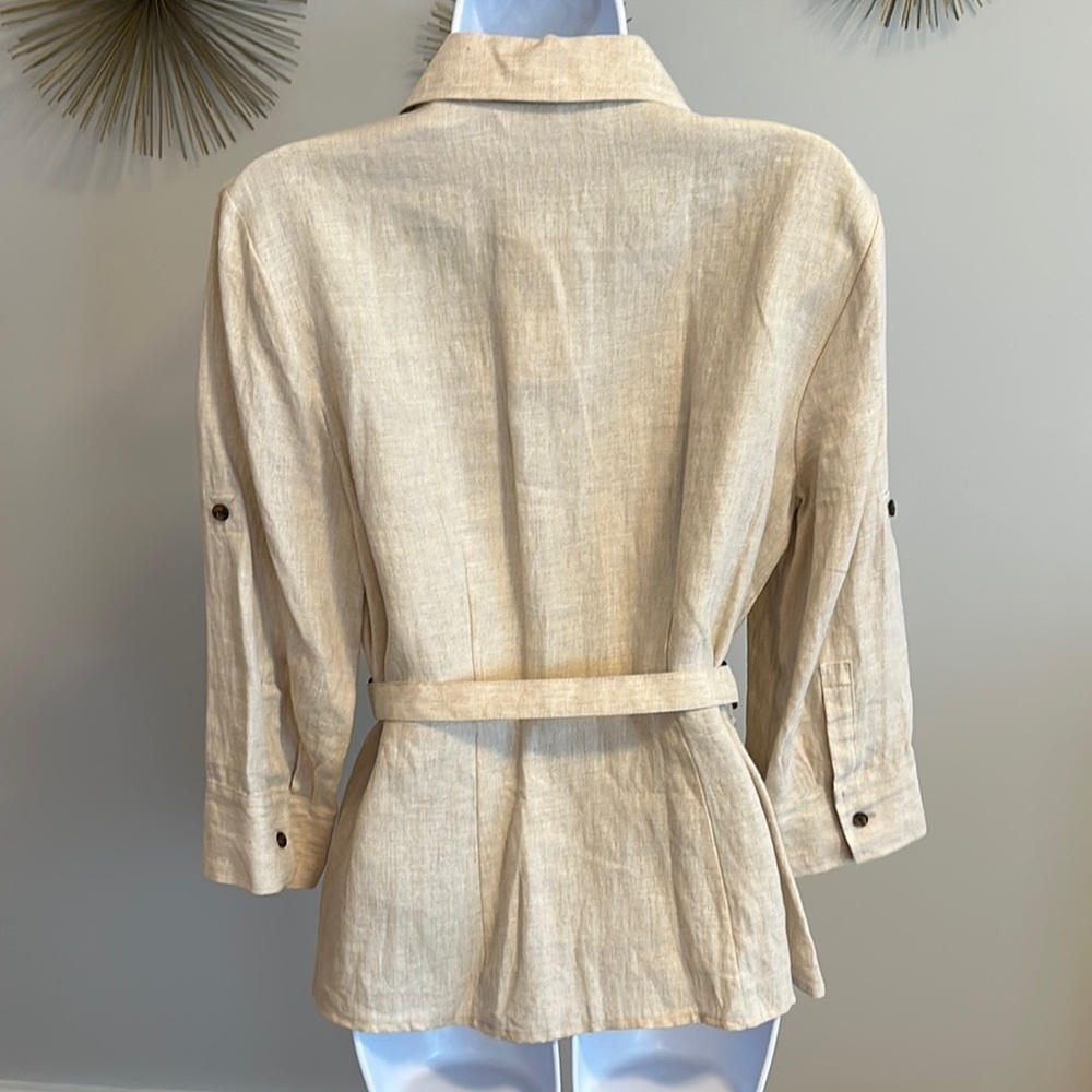 Women's Beige Belted Button Down​ - Picture 3 of 4